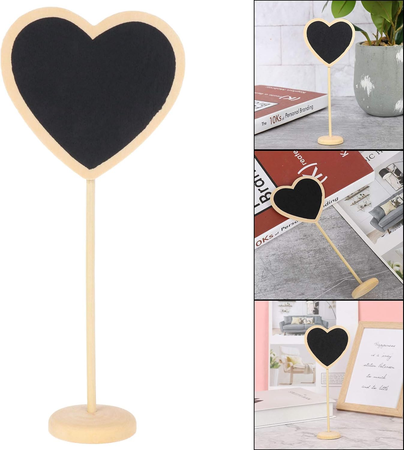 12 Pcs Mini Heart Chalkboards with Stand | Wooden Blackboard Signs for Wedding, Birthday Party, Table Numbers, Food Labels & Special Event Decoration (4.1 x 2.7 Inch)